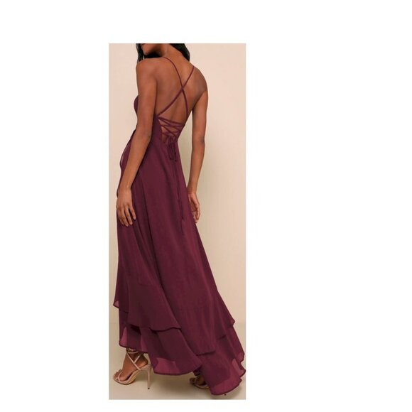 In Love Forever Plum Lace-Up High-Low Maxi Dress Size XS NWOT - Picture 3 of 7